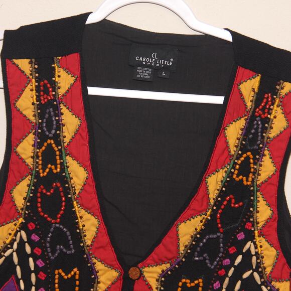 Vintage Carole Little Boho Wood Bead Abstract Vest Size Large - Picture 3 of 5